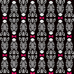 Fototapeta premium Zebra seamless pattern. Animal trendy fabric design, wallpaper, vector, zebra invert profile illustration, black background