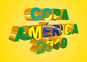 america coup illustration of Brazil with text for campaigns in Portuguese, isolated on yellow background. 3d illustration