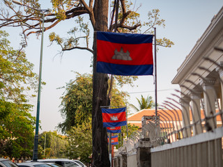 Cambodian flag waving in Phnom Penh