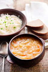 Kapustnyak - traditional Ukrainian winter soup with sauerkraut and millet