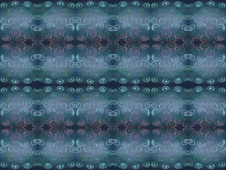 Seamless endless repeating multicolored bright ornament of turquoise, purple and dark shades