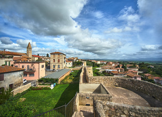 Medieval city walls in Magliano in Toscana, Tuscany, Italy.