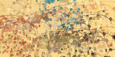 Fototapeta premium Artistic sketch backdrop material. Abstract geometric pattern. Chaos and random. Modern art drawing painting. 2d illustration. Digital texture wallpaper. 
