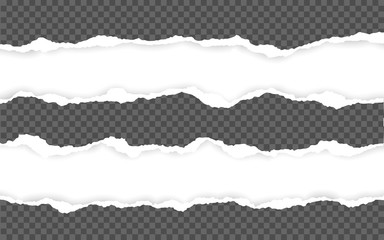Horizontal torn paper edge. Ripped squared horizontal white paper strips. Vector illustration