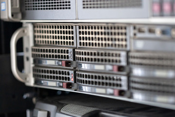 broken hdd led at rackmount server equipment. hacker attack for data server.