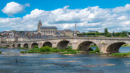 Blois in France, panorama of the city, the church and the river Loire