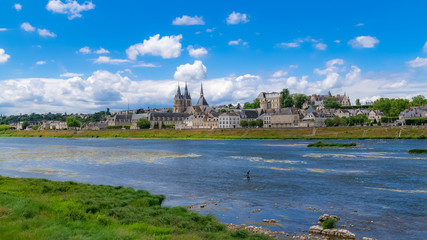 Blois in France, panorama of the city, the church and the river Loire
