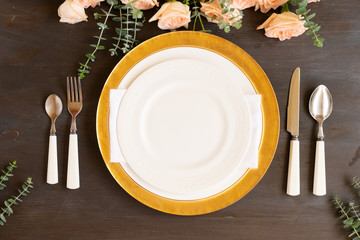 Tableware set on table