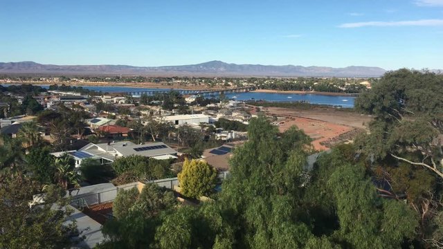 Aerial landscape view of Port Augusta  formerly a seaport and now a road traffic and railway junction city in South Australia.