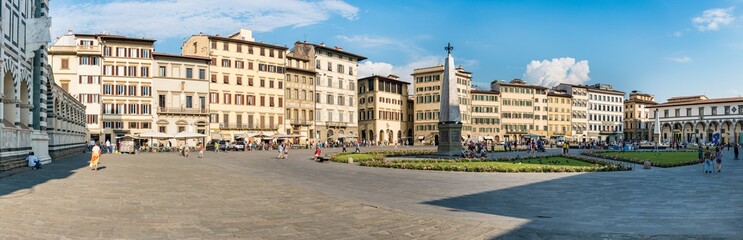 Fototapeta na wymiar The panoramic view of Piazza Santa Maria Novella - central Florence and beautiful open space. Tuscany, Italy