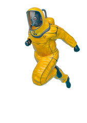 bio hazard man fast jump in a white background