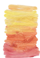 Close up of Orange artwork isolated on white background. Abstract watercolor painting art. Hand drawing in color yellow on hot toned. Watercolor texture for card or creative banner design. Red