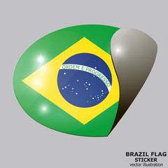 Bright sticker with flag of Brazil . Happy Brazil day button. Bright sticker with flag.