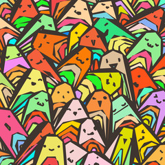 Pattern of a crowd of many different faces. Coloring pages, prints, designs