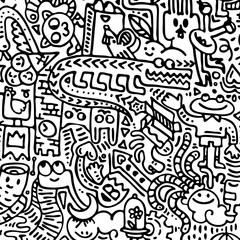Cartoon cute doodles hand drawn grunge illustration. Line art scribble detailed, with lots of objects and lines background