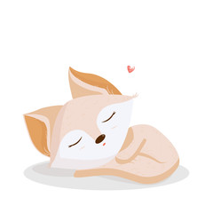 cute digital illustration of sleeping fennec. Character design.