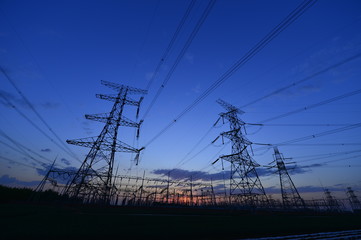 The power supply facilities of contour in the evening