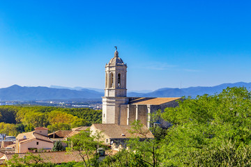 Girona Cathedral, aerial view of Girona city
