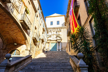 Medieval stone stairs leading to church of Sant Marti Sacosta