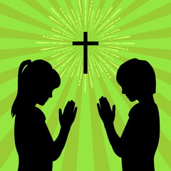 Silhouette of children turned to God with prayer and worship