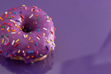 Purple Glazed Donut with Rainbow Sprinkles on Top