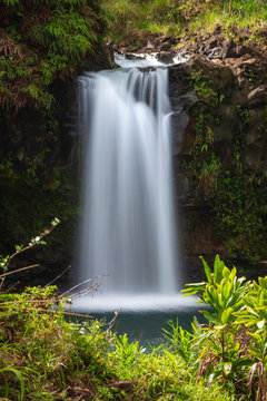Long expo shot of Puaa Kaa Falls at mile 22 along Road to Hana, Maui, Hawaii, USA