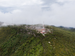 Beautiful aerial view of the Irazú Volcano with a perspective of the antennas 