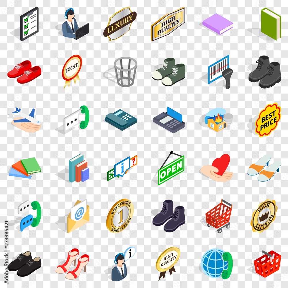 Poster shopping icons set. isometric style of 36 shopping vector icons for web for any design