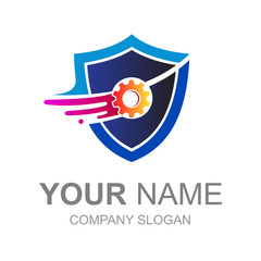 logo shield and workshop. gear logo template
