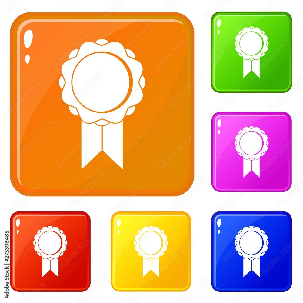 Aufkleber rosette with ribbon icons set collection vector 6 color isolated on white background