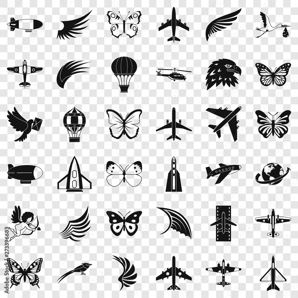 Poster airship icons set. simple style of 36 airship vector icons for web for any design