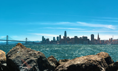 View of San Francisco's Bay Bridge and harbor