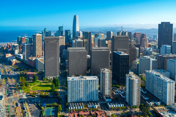 Downtown San Francisco aerial view of skyscrapers