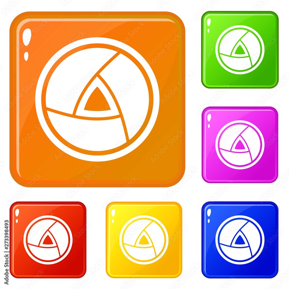 Poster objective icons set collection vector 6 color isolated on white background