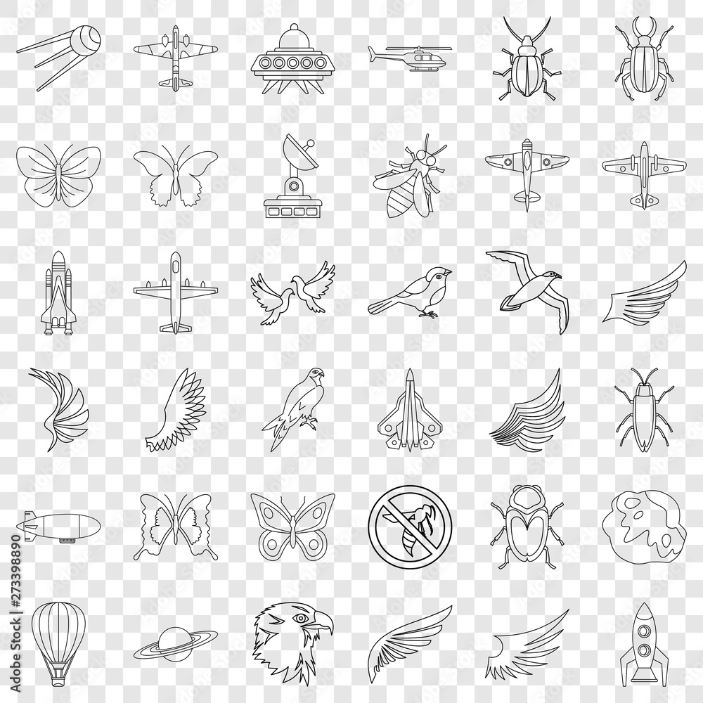 Poster airship icons set. outline style of 36 airship vector icons for web for any design