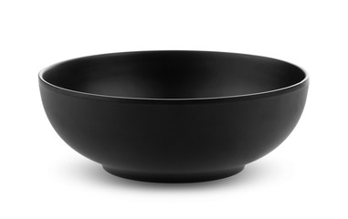 Black ceramic bowl isolated on white background