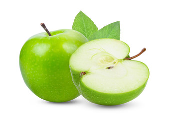 green apple with leaf isolated on white background. full depth of field