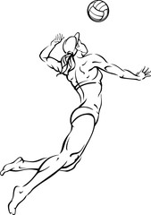 Fototapeta premium Beach Volleyball Player, Mid Air Line Art