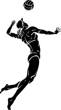 black silhouette volleyball player spiking ball clip art preview