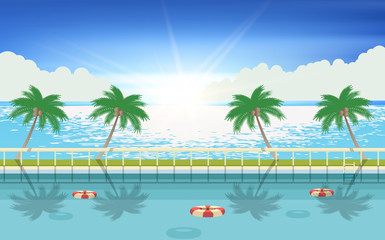 landscape of swimming pool at the beach 