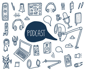 Podcast signs with text. Vector elements design.