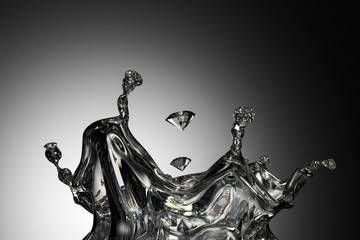 液体から宝石に変わるシーンの3DCG - obrazy, fototapety, plakaty