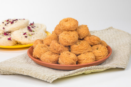 Indian Desi Ghee Sweet Food Pheni or fini maid from maida, sugar and flavore