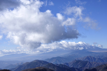 Fototapeta na wymiar 塔ノ岳より雲つづく富士山