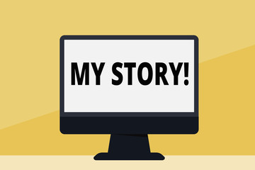 Word writing text My Story. Business photo showcasing your past life events actions career or choices you have made Blank Space Desktop Computer Colorful Monitor Screen Freestanding on Table