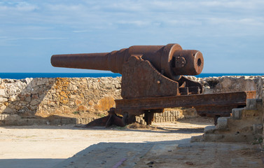 An old cannon  overlooking Havana, Cuba harbor