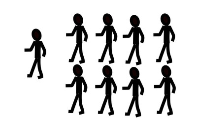 set of silhouettes of people, set of nine figures people
