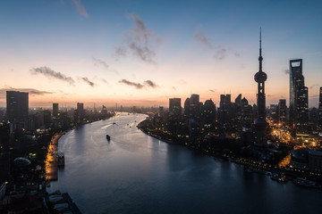 Fototapeta na wymiar aerial view of Lujiazui, Shanghai city, at dawn