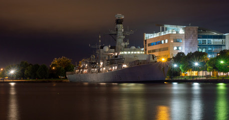 Ship in port at night
