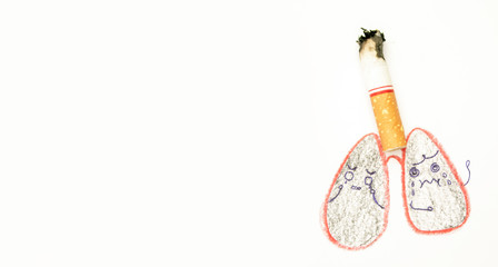 World No Tobacco Day; Smoking causes lung damage, isolated on white background.